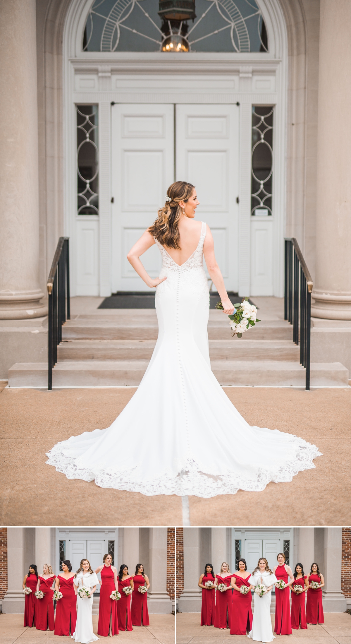 Bride and Bridesmaids at Winter Wedding in Houston at St. Luke's United Methodist Church