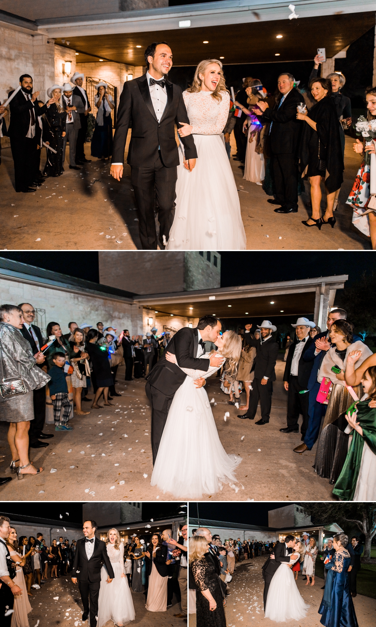 Bride and Groom wedding exit with rose petals at Briscoe Manor Wedding